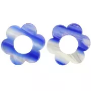 Colgante Flor Acetato 18 mm - Rayas - Azul Oscuro - Blanco Nacarado x1