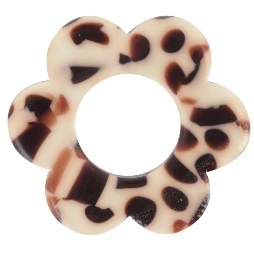 Colgante Flor de Acetato 18 mm - Marrón Moteado - Crema x1