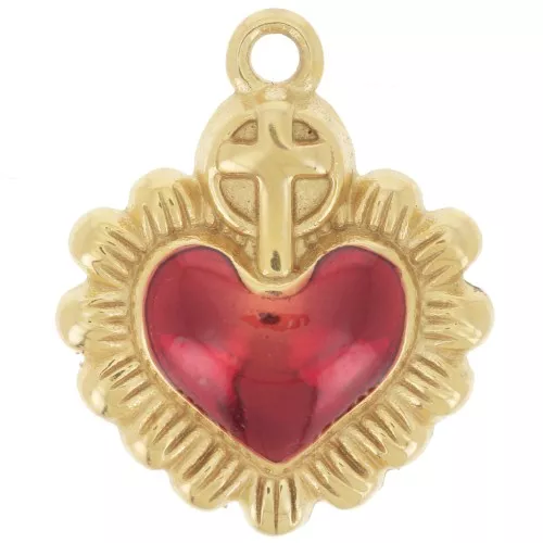 Ex-Voto colgante corazón 22x18mm resina epoxi Acero inoxidable 304L Dorado Rojo x1
