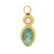 Dije de Circonio 9x4mm - Acero inoxidable 304 Dorado - Verde x1