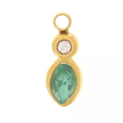 Dije de Circonio 9x4mm - Acero inoxidable 304 Dorado - Verde x1