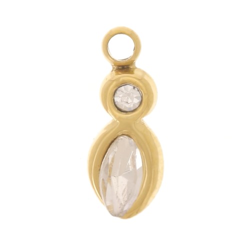 Dije en forma de lanzadera de 9,5 x 3,6 mm de óxido de circonio - Acero inoxidable 304 dorado x1