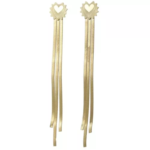Pendientes de flecos 85x12 mm con corazón - Acero inoxidable 304L Dorado x2