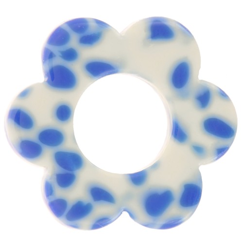 Colgante Flor de Acetato 18 mm - Azul Real Moteado - Crema x1