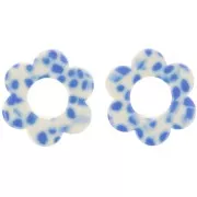 Colgante Flor de Acetato 18 mm - Azul Real Moteado - Crema x1
