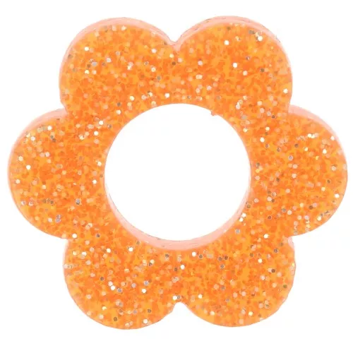 Colgante flor acrílico 18 mm - Purpurina naranja x1