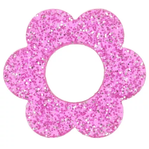 Colgante flor acrílico 18 mm - Purpurina rosa x1