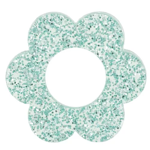 Colgante flor acrílico 18 mm - Purpurina azul esmerilado x1