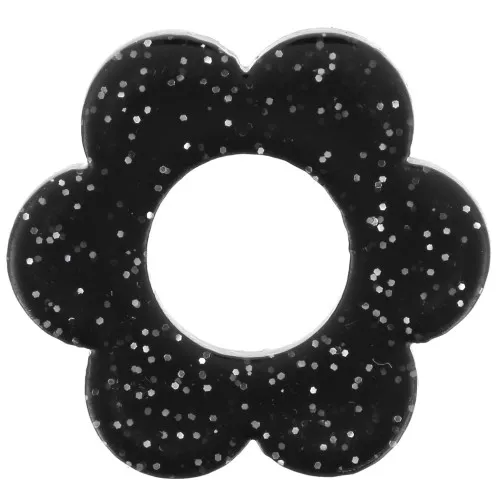 Colgante flor acrílico 18 mm - purpurina negra x1
