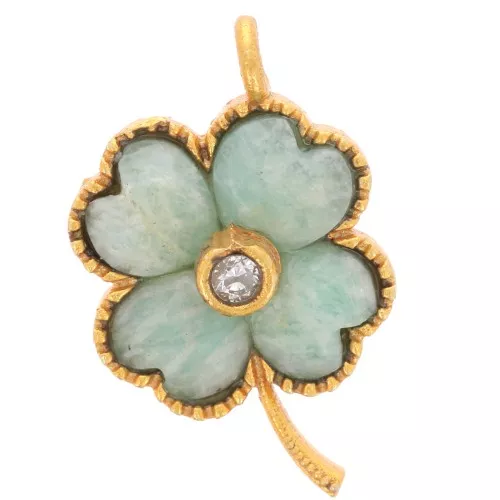 Colgante Flor 21x13 mm gema y CZ - Dorado con Oro fino - Amazonita x1