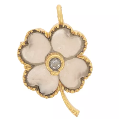 Colgante flor 21x13mm cabujones gema y CZ ORO - Peach moonstone