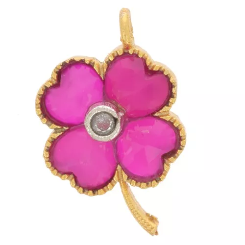 Colgante flor 21x13mm gema tintada y CZ ORO con Oro fino - Calcedonia rosa