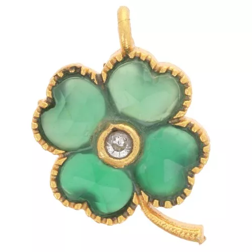 Colgante Flor 21x13mm gema teñida y CZ - Dorado con Oro fino - Onix verde
