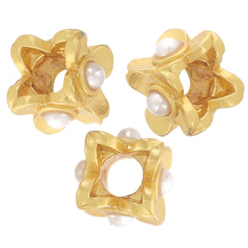 Perla cuadrada de 5 mm con cuentas de nácar - Dorado con oro fino x1