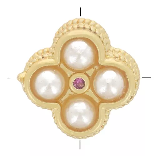 Cuenta de trébol de 8 mm con cabujones de nácar y óxido de circonio - Dorado con oro fino x1