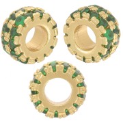 Cuenta arandela de 8 mm con óxido de circonio - Dorado con Oro fino - Verde x1