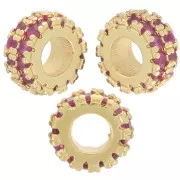 Cuenta arandela de 8 mm con óxido de circonio - Dorado con Oro fino - Fucsia x1