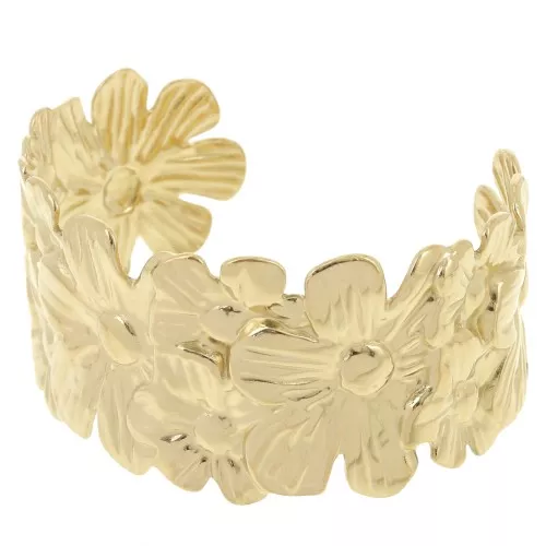 Pulsera ancha flor - ajustable 34,5x150 mm Acero inoxidable 304L Dorado x1