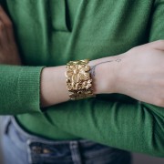 Pulsera ancha flor - ajustable 34,5x150 mm Acero inoxidable 304L Dorado x1