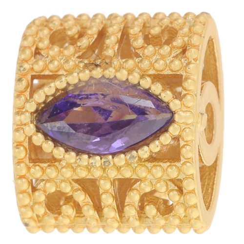 Cuenta Rectángulo Abombado 11x12mm con Óxidos de Circonio - Dorado con Oro fino - Violeta