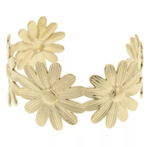 Pulsera ancha ajustable flor margarita 35x160mm Acero inoxidable 304L Dorado x1