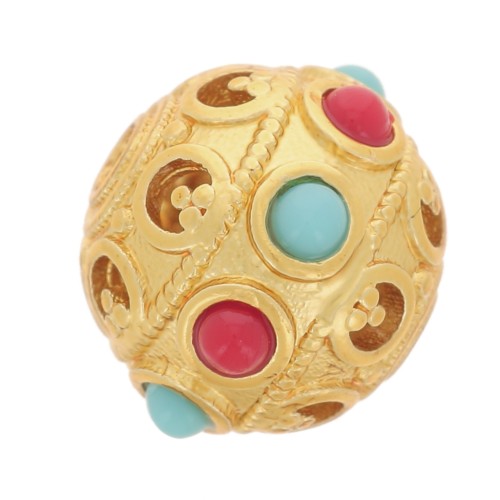 Cuenta redonda 9,5x8 mm con gema de imitación - Dorado con Oro fino