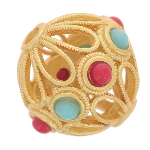 Cuenta redonda de filigrana de 10,5 mm con gemas de imitación - Dorado con oro fino x1