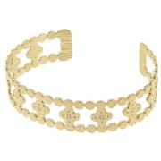 Pulsera ancha ajustable trébol martillado 15x150 mm Acero inoxidable 304L Dorado x1|raw }}