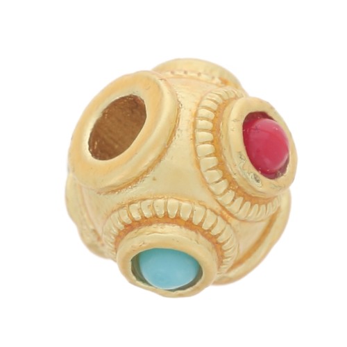 Cuenta redonda aplanada 6x8 mm con piedras de imitación - Dorado con Oro fino x1