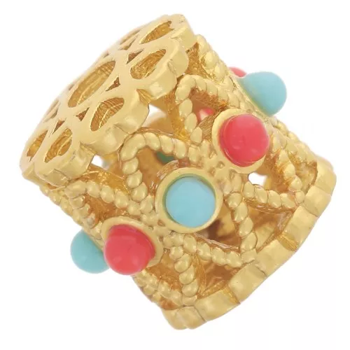 Cuenta de tubo hueco de 9 mm con imitación de piedras preciosas - Dorado con oro fino