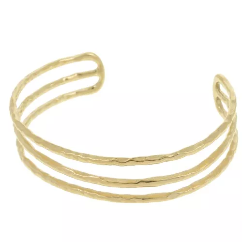 Pulsera martillada de tres filas - ajustable 15x150 mm Acero inoxidable 304L Dorado x1