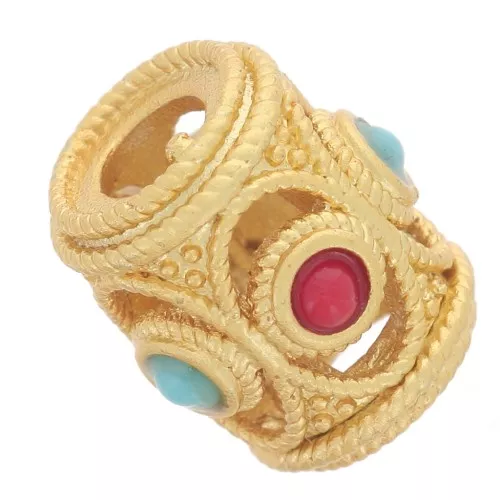 Cuenta tubular calada texturada 10x9 mm - imitación de piedras preciosas - Dorado con oro fino