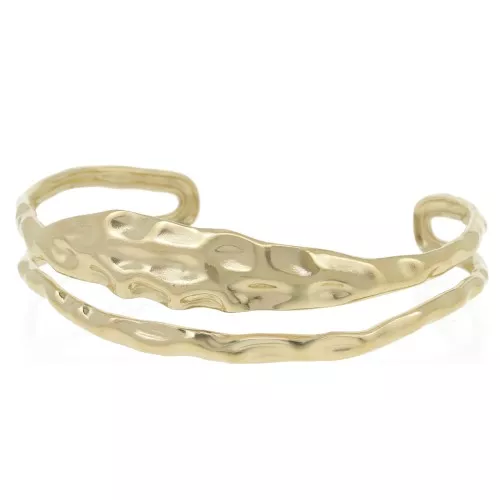 Pulsera martillada ajustable de dos filas 18x150 mm - Acero inoxidable 304L Dorado x1