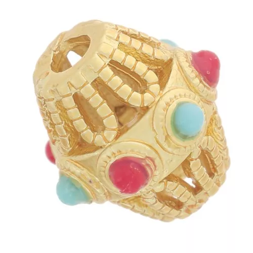 Cuenta tubo rombo calado 10x9 mm - imitación piedra preciosa - Dorado con oro fino x1