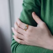 T57 anillo efecto trenzado con cabujón de cristal - Acero inoxidable 304L Dorado - Cristal x1