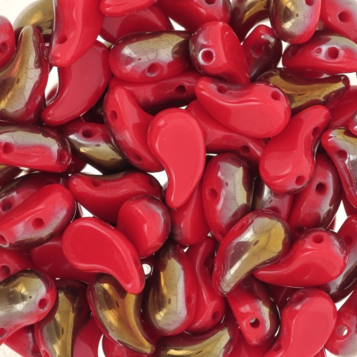 Zoliduo® Izquierda 5x8mm 2 agujeros Cuentas de cristal checo - Rojo opaco Valentinite x20