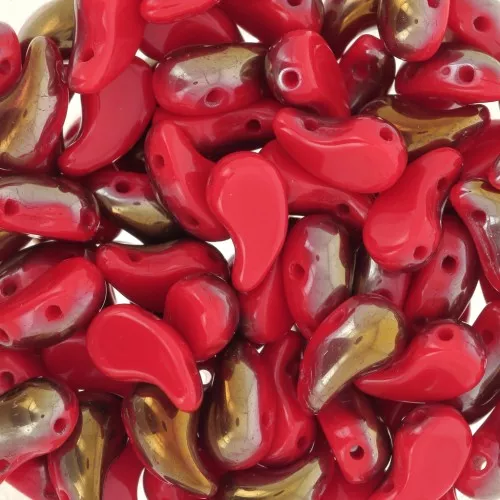 Zoliduo® Izquierda 5x8mm 2 agujeros Cuentas de cristal checo - Rojo opaco Valentinite x20