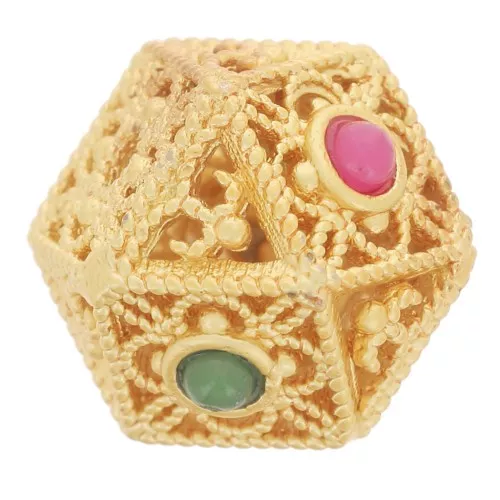 Cuenta octogonal de filigrana 9x11 mm con gemas de imitación - Dorado con oro fino x1