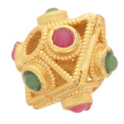 Cuenta rombo aplanada 8x9 mm con piedras preciosas de imitación - Dorado con oro fino x1|raw }}