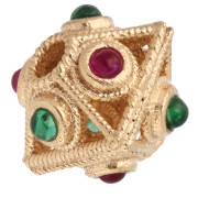 Cuenta en forma de rombo aplanada de 8x9 mm con piedras preciosas - Dorado con oro fino x1