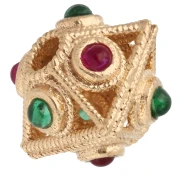 Cuenta en forma de rombo aplanada de 8x9 mm con piedras preciosas - Dorado con oro fino x1