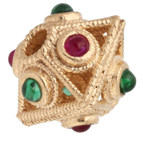 Cuenta en forma de rombo aplanada de 8x9 mm con piedras preciosas - Dorado con oro fino x1