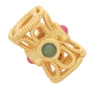 Cuenta tubo calado texturado de 9x7 mm con imitación de piedras preciosas - Dorado con oro fino