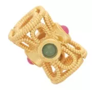 Cuenta tubo calado texturado de 9x7 mm con imitación de piedras preciosas - Dorado con oro fino