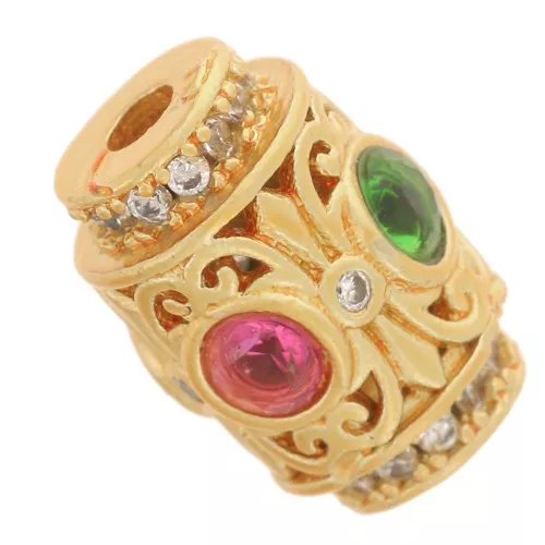 Cuenta tubo vintage 12x8,5 mm con óxidos de circonio - Dorado con oro fino x1