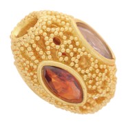 Cuenta oliva de filigrana de 11x8 mm con óxidos de circonio - Dorado con oro fino x1|raw }}