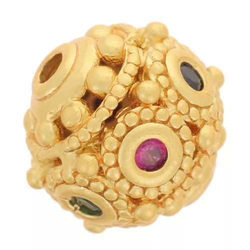 Cuenta redonda trabajada de 9 mm con óxidos de circonio - Dorado con oro fino x1