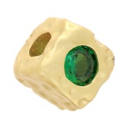Cuenta cuadrada martillada de 5 mm con óxido de circonio - Dorado con oro fino - Verde x1|raw }}