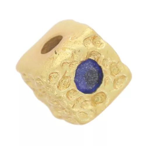 Cuenta cuadrada martillada de 4,5 mm con óxido de circonio - Dorado con oro fino - Azul x1