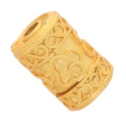 Cuenta tubo trabajada 9x6 mm - Dorado con oro fino x1|raw }}